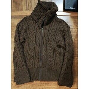 Peregrine 100% Wool Cable Knit Sweater Full Zip Turtleneck Brown Men's Medium